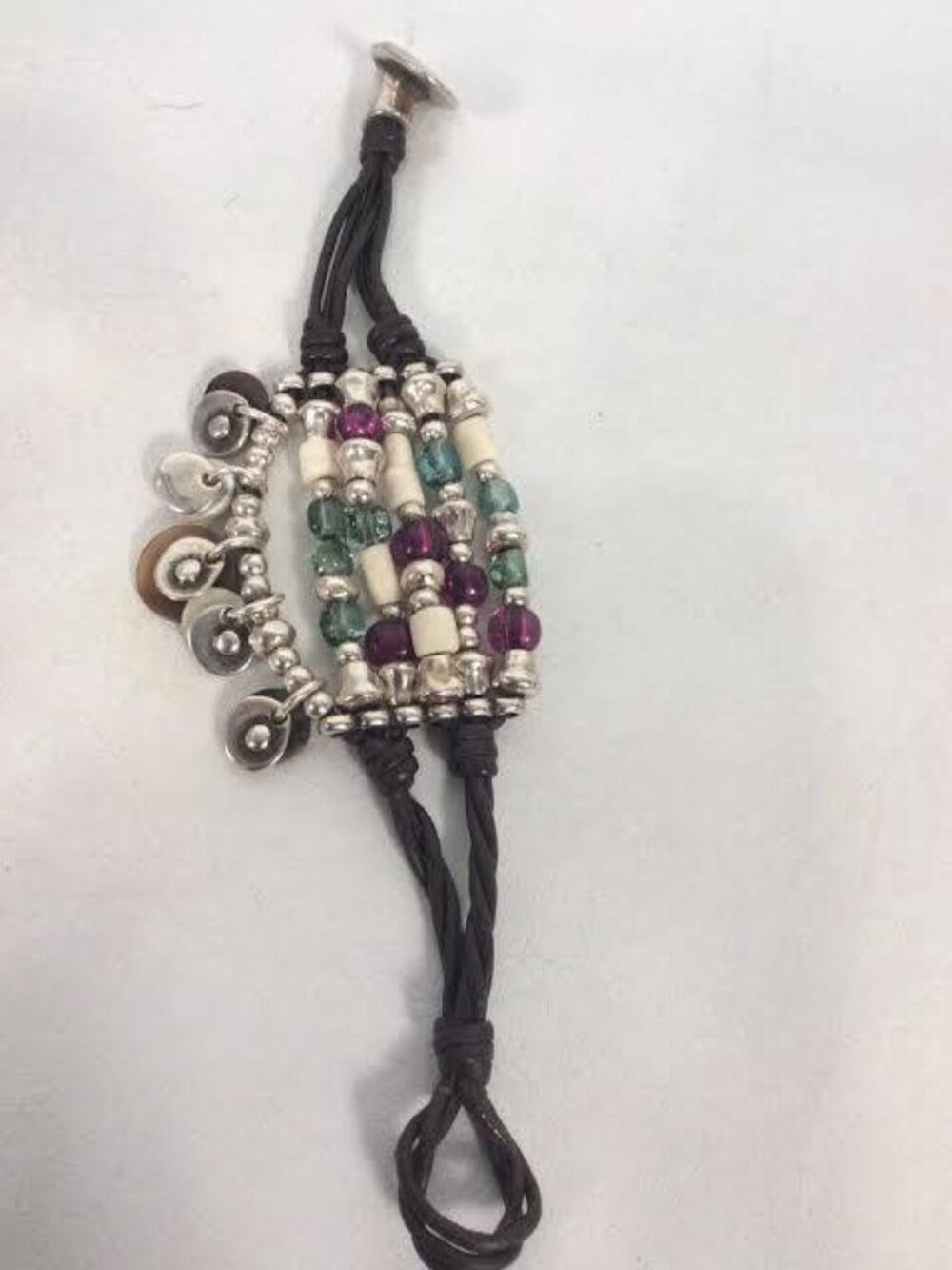 Uno de 50 Boho Multi-Bead Charm Leather Bracelet